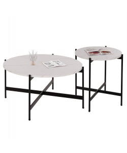 ΣΕΤ 2ΤΜΧ ΤΡΑΠΕΖΙΑ ΣΑΛΟΝΙΟΥ RONDA HM21089.04 MDF ΛΕΥΚΟ ΜΑΡΜΑΡΟ Φ80εκ & Φ50εκ