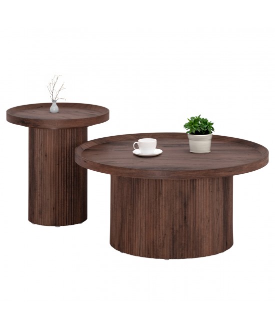 ΣΕΤ 2ΤΜΧ ΤΡΑΠΕΖΙΑ ΣΑΛΟΝΙΟΥ MARGON HM21084 MDF ΣΚΟΥΡΟ ΚΑΦΕ Φ80εκ & Φ45εκ
