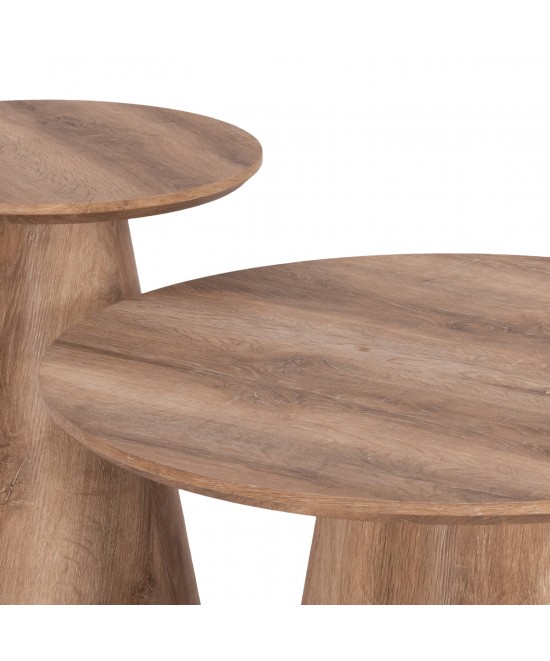 ΣΕΤ 2ΤΜΧ ΤΡΑΠΕΖΙΑ ΣΑΛΟΝΙΟΥ KARAN HM21085 MDF ΦΥΣΙΚΟ ΞΥΛΟΥ Φ80εκ & Φ45εκ