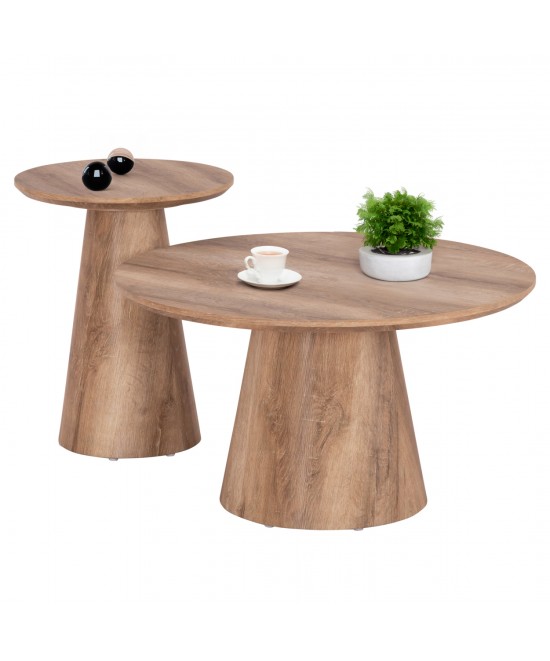 ΣΕΤ 2ΤΜΧ ΤΡΑΠΕΖΙΑ ΣΑΛΟΝΙΟΥ KARAN HM21085 MDF ΦΥΣΙΚΟ ΞΥΛΟΥ Φ80εκ & Φ45εκ