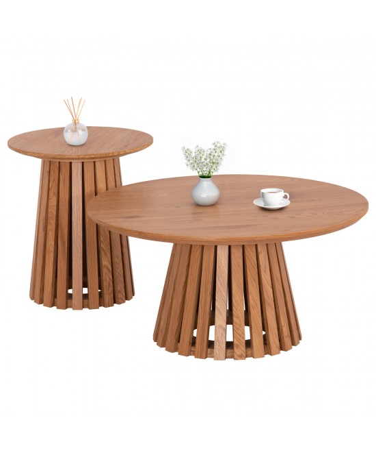 ΣΕΤ 2ΤΜΧ ΤΡΑΠΕΖΙΑ ΣΑΛΟΝΙΟΥ TALBERT HM21083 MDF ΦΥΣΙΚΟ ΞΥΛΟΥ Φ80εκ & Φ45εκ