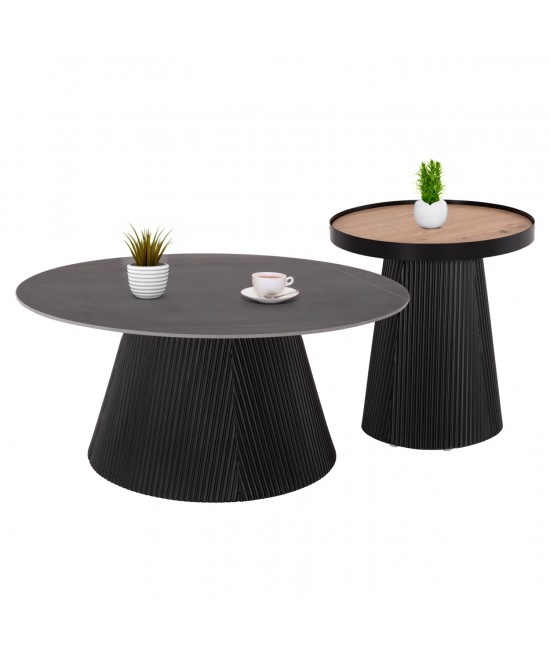 ΣΕΤ 2ΤΜΧ ΤΡΑΠΕΖΙΑ ΣΑΛΟΝΙΟΥ DUNCAN HM21081 MDF ΚΑΙ ΚΕΡΑΜΙΚΟ TOP Φ80εκ & Φ45εκ