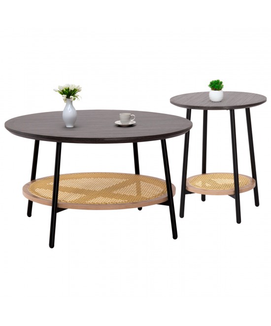ΣΕΤ 2ΤΜΧ ΤΡΑΠΕΖΙΑ ΣΑΛΟΝΙΟΥ SEWELL HM21087 MDF-ΜΕΤΑΛΛΟ-ΣΥΝΘΕΤΙΚΟ RATTAN Φ80εκ & Φ45εκ