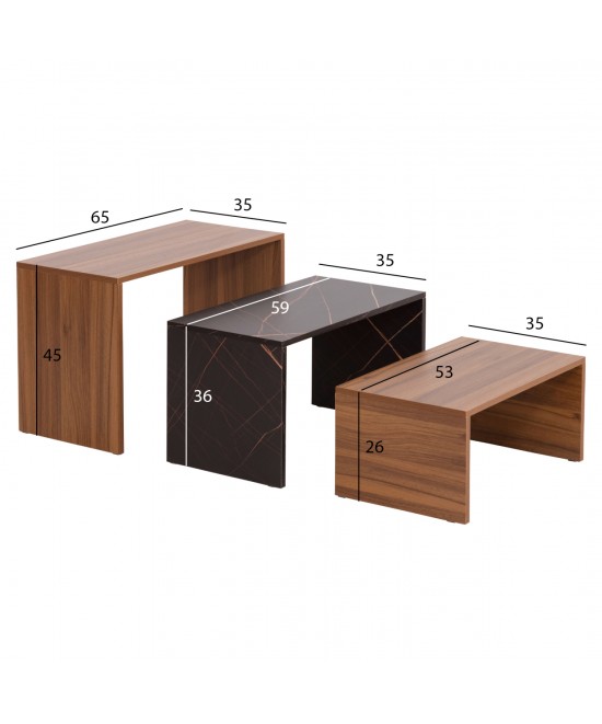 ΤΡΑΠΕΖΙ ΣΑΛΟΝΙΟΥ ΣΕΤ 3ΤΜΧ BENTIL HM9444.12 ΜΕΛΑΜΙΝΗ ΚΑΡΥΔΙ-ΜΑΥΡΟ ΜΑΡΜΑΡΟ 65x35x45Υεκ