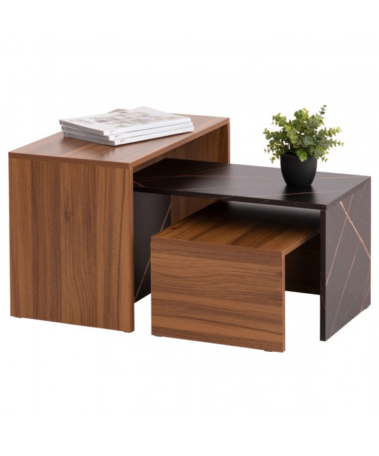 ΤΡΑΠΕΖΙ ΣΑΛΟΝΙΟΥ ΣΕΤ 3ΤΜΧ BENTIL HM9444.12 ΜΕΛΑΜΙΝΗ ΚΑΡΥΔΙ-ΜΑΥΡΟ ΜΑΡΜΑΡΟ 65x35x45Υεκ