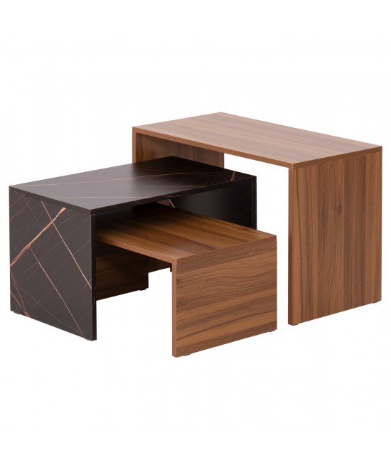 ΤΡΑΠΕΖΙ ΣΑΛΟΝΙΟΥ ΣΕΤ 3ΤΜΧ BENTIL HM9444.12 ΜΕΛΑΜΙΝΗ ΚΑΡΥΔΙ-ΜΑΥΡΟ ΜΑΡΜΑΡΟ 65x35x45Υεκ