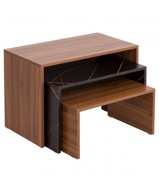 ΤΡΑΠΕΖΙ ΣΑΛΟΝΙΟΥ ΣΕΤ 3ΤΜΧ BENTIL HM9444.12 ΜΕΛΑΜΙΝΗ ΚΑΡΥΔΙ-ΜΑΥΡΟ ΜΑΡΜΑΡΟ 65x35x45Υεκ