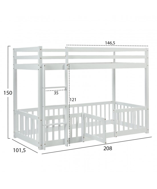 ΠΑΙΔΙΚΗ ΚΟΥΚΕΤΑ τ.MONTESSORI ΜΕ ΠΑΡΚΑΚΙ PLAYKID HM703.03 ΞΥΛΟ ΠΕΥΚΟΥ ΛΕΥΚΟ ΓΙΑ 190x90εκ