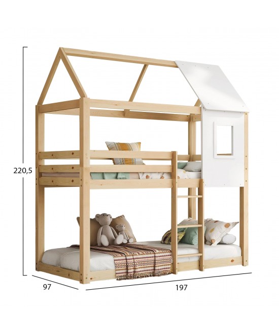 ΠΑΙΔΙΚΗ ΚΟΥΚΕΤΑ ΣΠΙΤΑΚΙ τ.MONTESSORI HOOD HM705.01 ΞΥΛΟ ΠΕΥΚΟΥ ΣΕ ΦΥΣΙΚΟ-ΣΤΡΩΜΑΤΑ 190x90εκ