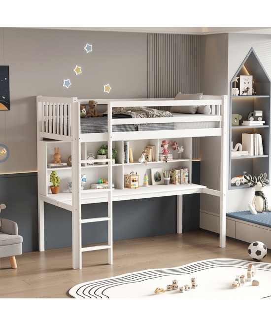 ΠΑΙΔΙΚH KOYKETA τ.MONTESSORI ΜΕ ΓΡΑΦΕΙΟ & ΒΙΒΛΙΟΘΗΚΗ LIBRO HM708.03 ΞΥΛΟ ΠΕΥΚΟΥ ΛΕΥΚΟ- 90x190εκ