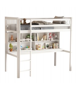 ΠΑΙΔΙΚH KOYKETA τ.MONTESSORI ΜΕ ΓΡΑΦΕΙΟ & ΒΙΒΛΙΟΘΗΚΗ LIBRO HM708.03 ΞΥΛΟ ΠΕΥΚΟΥ ΛΕΥΚΟ- 90x190εκ