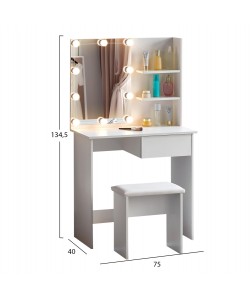 ΤΟΥΑΛΕΤΑ ΜΕ ΦΩΤΙΣΜΟ LED & ΡΑΦΙΑ LAURYN HM2501.03 ΜΕΛΑΜΙΝΗ ΣΕ ΛΕΥΚΟ 75x40x134.5Υεκ