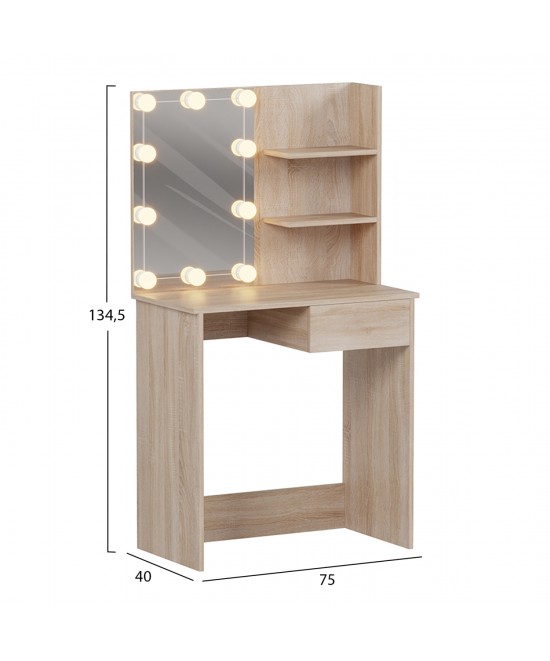 ΤΟΥΑΛΕΤΑ ΜΕ ΦΩΤΙΣΜΟ LED & ΡΑΦΙΑ LAURYN HM2501.01 ΜΕΛΑΜΙΝΗ ΣΕ SONAMA 75x40x134.5Υεκ