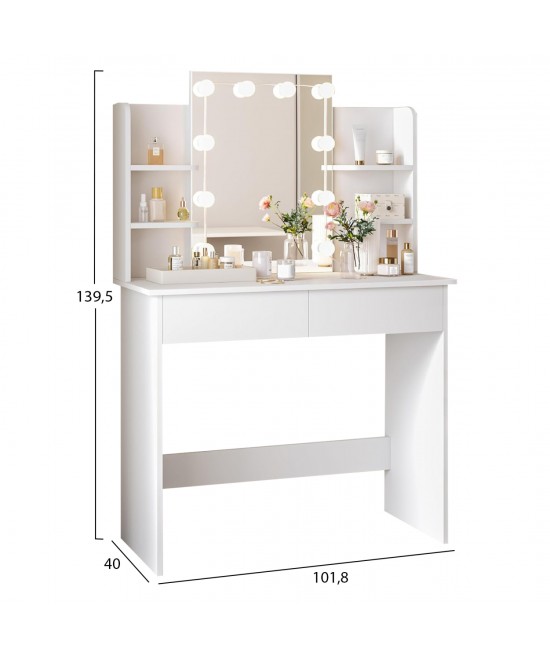 ΤΟΥΑΛΕΤΑ ΜΕ ΦΩΤΙΣΜΟ LED-ΡΑΦΙΑ-ΣΥΡΤΑΡΙΑ LAURYN HM2502.03 ΛΕΥΚΟ 108x40x140Υεκ