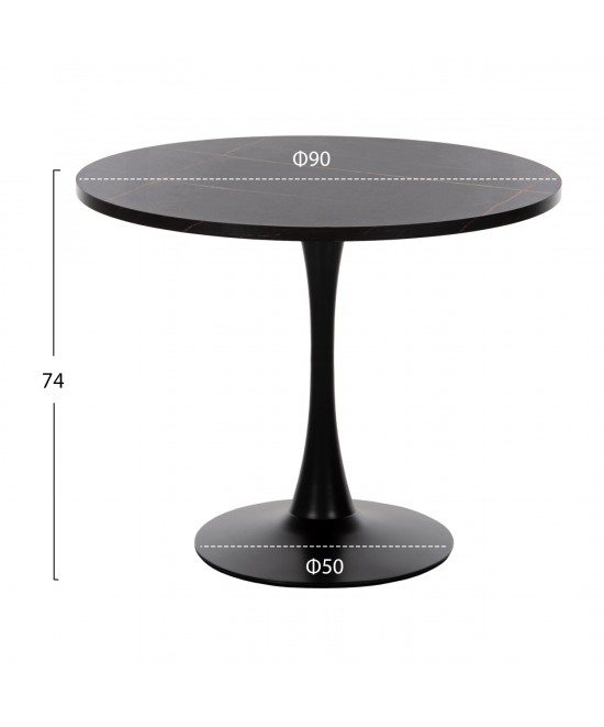 ΤΡΑΠΕΖΙ ΤΡΑΠΕΖΑΡΙΑΣ ROLLO HM9421.12 ΣΤΡΟΓΓΥΛΟ BLACK MARBLE Φ90x74Υεκ.