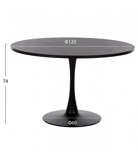ΤΡΑΠΕΖΙ ΤΡΑΠΕΖΑΡΙΑΣ ROLLO HM9422.12 ΣΤΡΟΓΓΥΛΟ BLACK MARBLE Φ120x74Yεκ.