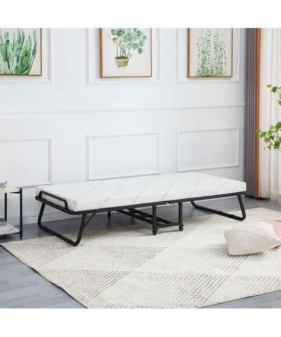 ΚΡΕΒΑΤΙ-ΡΑΝΤΖΟ ΜΕ ΣΤΡΩΜΑ NETTI HM691.01 ΜΕΤΑΛΛΙΚΟ ΜΑΥΡΟ ΜΑΤ 190x76x30Υεκ.