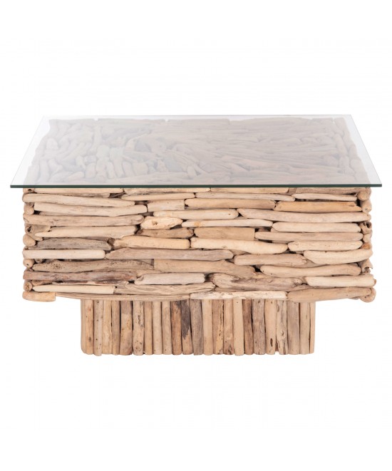 ΤΡΑΠΕΖΙ ΣΑΛΟΝΙΟΥ ΤΕΤΡΑΓΩΝΟ SPARROW HM9960 DRIFTWOOD--ΓΥΑΛΙ 95x95x51,5Υεκ.