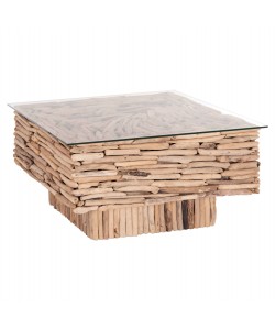 ΤΡΑΠΕΖΙ ΣΑΛΟΝΙΟΥ ΤΕΤΡΑΓΩΝΟ SPARROW HM9960 DRIFTWOOD--ΓΥΑΛΙ 95x95x51,5Υεκ.