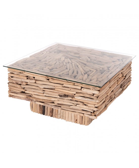 ΤΡΑΠΕΖΙ ΣΑΛΟΝΙΟΥ ΤΕΤΡΑΓΩΝΟ SPARROW HM9960 DRIFTWOOD--ΓΥΑΛΙ 95x95x51,5Υεκ.