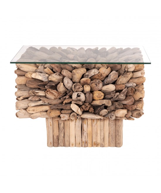 ΤΡΑΠΕΖΙ ΣΑΛΟΝΙΟΥ ΤΕΤΡΑΓΩΝΟ SPARROW HM9961 DRIFTWOOD--ΓΥΑΛΙ 75x75x51Υεκ.