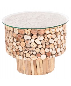 ΤΡΑΠΕΖΙ ΣΑΛΟΝΙΟΥ ΣΤΡΟΓΓΥΛΟ SPARROW HM9963 DRIFTWOOD--ΓΥΑΛΙ Φ65x51,5Υεκ.