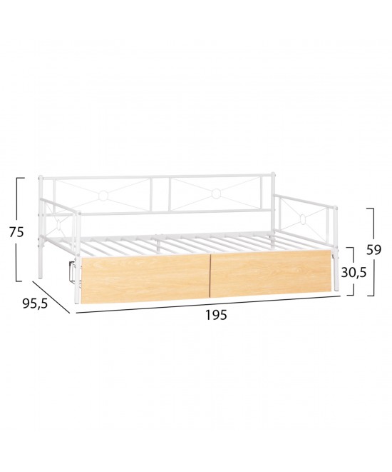 ΚΡΕΒΑΤΙ-ΚΑΝΑΠΕΣ BERNIE HM21121.02 ΛΕΥΚΟ ΜΕΤΑΛΛΟ & 2 SONAMA ΣΥΡΤΑΡΙΑ- ΓΙΑ 190x90εκ.