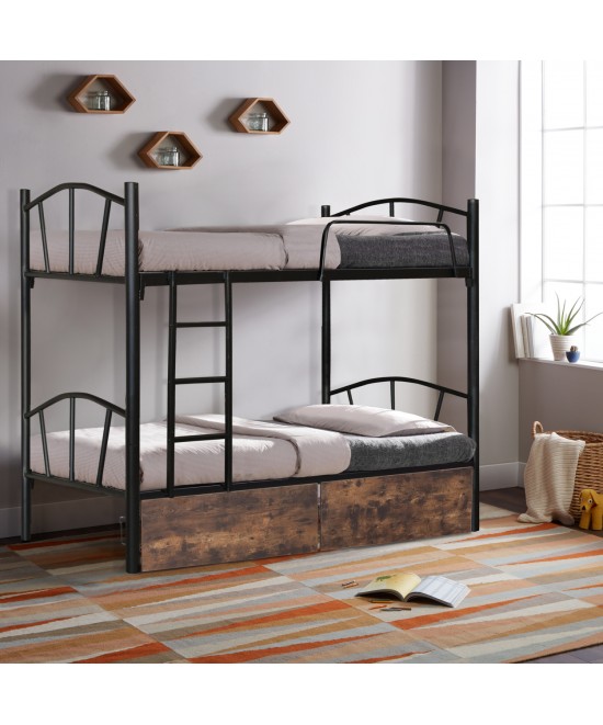 ΚΟΥΚΕΤΑ FLOOR HM21122 ΜΕΤΑΛΛΙΚΗ ΜΑΥΡΗ ΜΕ 2 ΕΠΙΔΑΠΕΔΙΑ ΣΥΡΤΑΡΙΑ ΚΑΦΕ 200x91,5x177,5Yεκ.