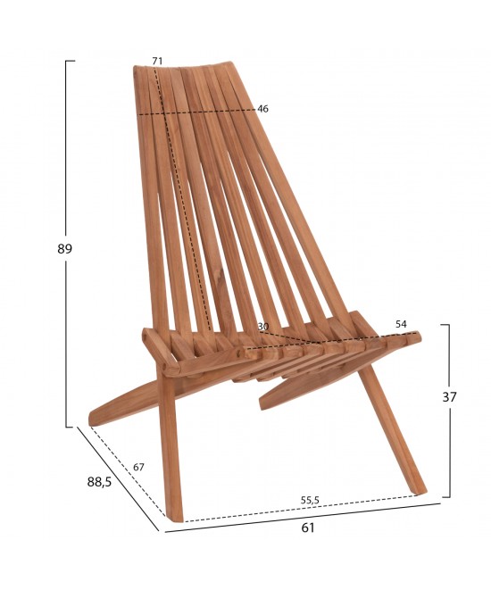 ΠΟΛΥΘΡΟΝΑ LOUNGE ΠΤΥΣΣΟΜΕΝΗ SHIGAO HM18112 ΞΥΛΟ TEAK--ΦΥΣΙΚΟ 61x88.5x89Υεκ.