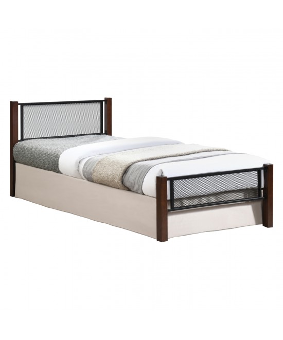 ΚΡΕΒΑΤΙ ΜΟΝΟ RAYVEN HM689 RUBBERWOOD ΣΕ DIRTY OAK-ΜΕΤΑΛΛΟ ΣΕ ΜΑΥΡΟ--ΓΙΑ 90x190εκ