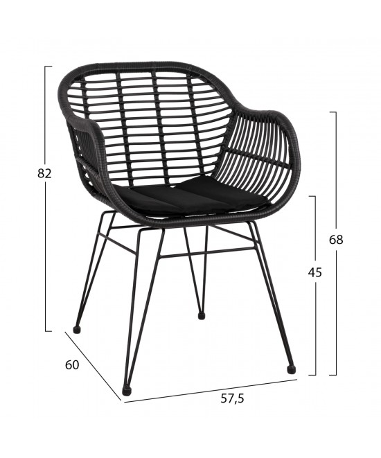 ΣΕΤ ΤΡΑΠΕΖΑΡΙΑΣ 3ΤΜΧ HM11871 ΜΕΤΑΛΛΟ & RATTAN ΣΕ ΜΑΥΡΟ ΧΡΩΜΑ