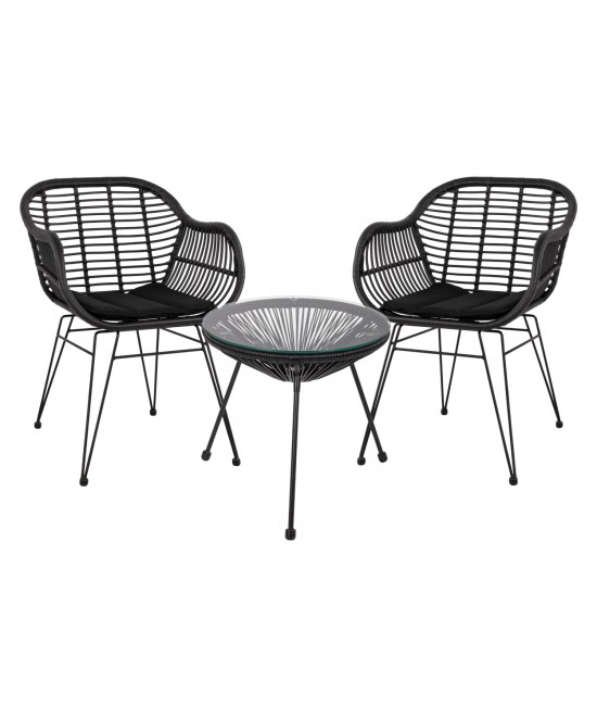 ΣΕΤ ΤΡΑΠΕΖΑΡΙΑΣ 3ΤΜΧ HM11871 ΜΕΤΑΛΛΟ & RATTAN ΣΕ ΜΑΥΡΟ ΧΡΩΜΑ