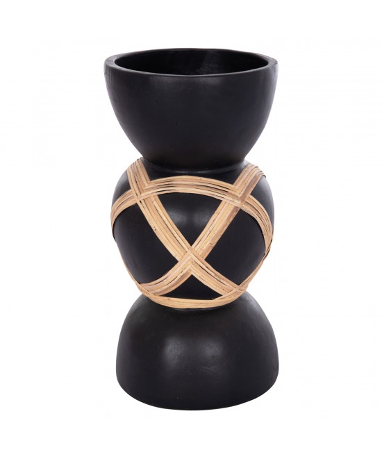 ΔΙΑΚΟΣΜΗΤΙΚΟ ΒΑΖΟ ΔΑΠΕΔΟΥ MAYNARD HM4672.01L TERRACOTTA ΜΑΥΡΟ-RATTAN Φ32x62.5Υεκ