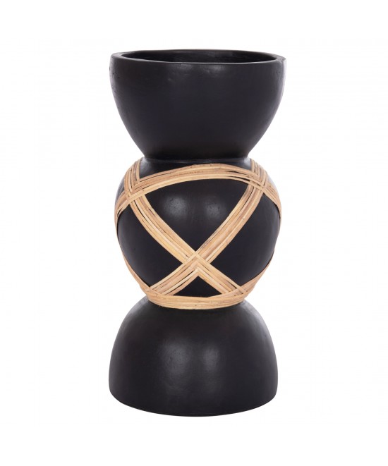 ΔΙΑΚΟΣΜΗΤΙΚΟ ΒΑΖΟ ΔΑΠΕΔΟΥ MAYNARD HM4672.01L TERRACOTTA ΜΑΥΡΟ-RATTAN Φ32x62.5Υεκ