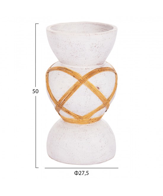 ΔΙΑΚΟΣΜΗΤΙΚΟ ΒΑΖΟ ΔΑΠΕΔΟΥ MAYNARD HM4672.02S TERRACOTTA ΛΕΥΚΟ--RATTAN Φ27.5x50Υεκ
