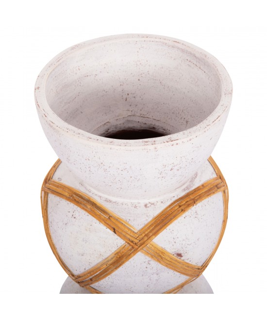ΔΙΑΚΟΣΜΗΤΙΚΟ ΒΑΖΟ ΔΑΠΕΔΟΥ MAYNARD HM4672.02S TERRACOTTA ΛΕΥΚΟ--RATTAN Φ27.5x50Υεκ