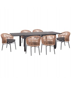 ΣΕΤ ΤΡΑΠΕΖΑΡΙΑΣ ΕΞ.ΧΩΡΟΥ 7ΤΜΧ KRUM HM21155 ΣΚΟΥΡΟ ΓΚΡΙ ΑΛΟΥΜΙΝΙΟ-P.E.RATTAN