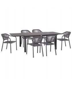 ΣΕΤ ΤΡΑΠΕΖΑΡΙΑΣ ΕΞ.ΧΩΡΟΥ 7ΤΜΧ KRUM HM21153 ΣΚΟΥΡΟ ΓΚΡΙ ΑΛΟΥΜΙΝΙΟ-P.E.TWISTED RATTAN