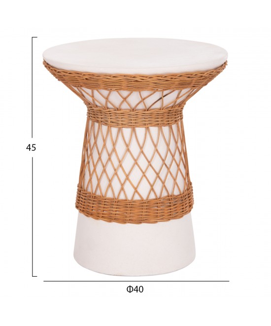 ΒΟΗΘΗΤΙΚΟ ΤΡΑΠΕΖΙ ΣΤΡΟΓΓΥΛΟ DELIA HM18167.02 FIBER CEMENT ΛΕΥΚΟ & RATTAN Φ40x45Υεκ