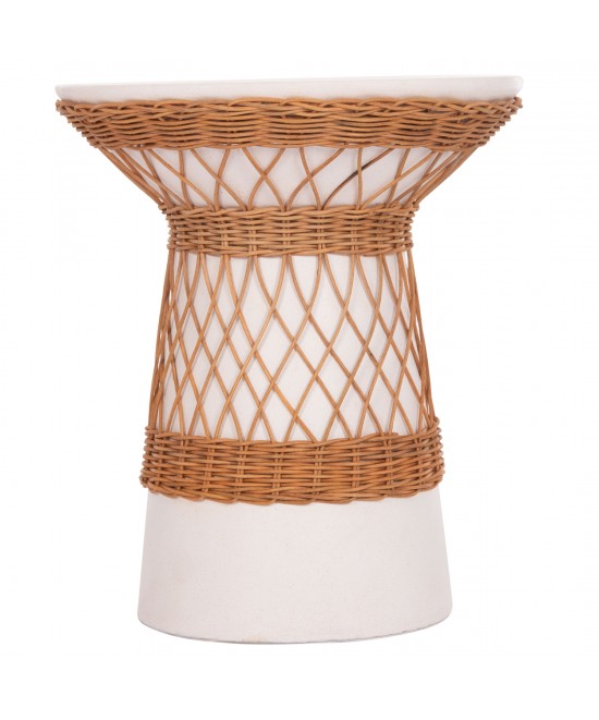 ΒΟΗΘΗΤΙΚΟ ΤΡΑΠΕΖΙ ΣΤΡΟΓΓΥΛΟ DELIA HM18167.02 FIBER CEMENT ΛΕΥΚΟ & RATTAN Φ40x45Υεκ