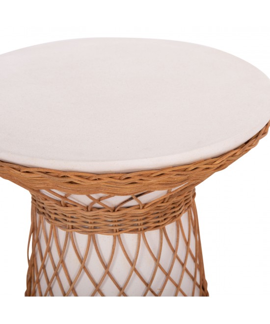 ΒΟΗΘΗΤΙΚΟ ΤΡΑΠΕΖΙ ΣΤΡΟΓΓΥΛΟ DELIA HM18167.02 FIBER CEMENT ΛΕΥΚΟ & RATTAN Φ40x45Υεκ