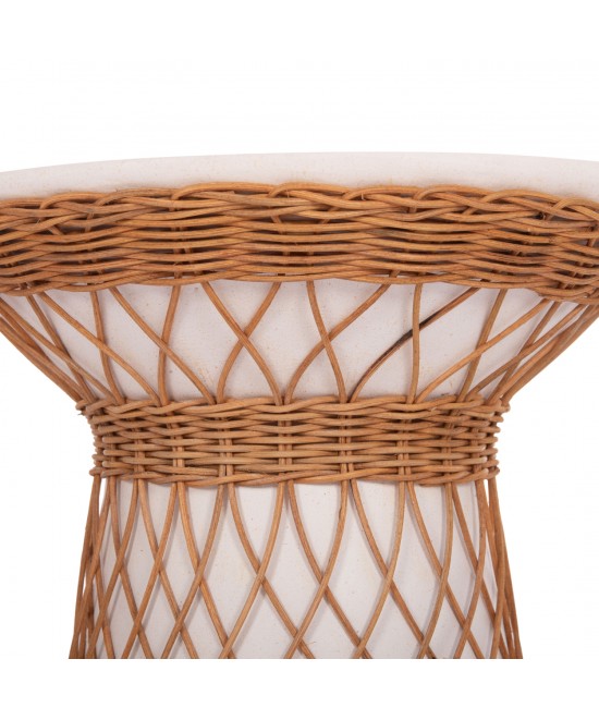 ΒΟΗΘΗΤΙΚΟ ΤΡΑΠΕΖΙ ΣΤΡΟΓΓΥΛΟ DELIA HM18167.02 FIBER CEMENT ΛΕΥΚΟ & RATTAN Φ40x45Υεκ