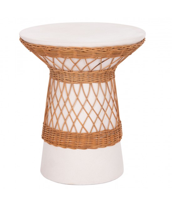 ΒΟΗΘΗΤΙΚΟ ΤΡΑΠΕΖΙ ΣΤΡΟΓΓΥΛΟ DELIA HM18167.02 FIBER CEMENT ΛΕΥΚΟ & RATTAN Φ40x45Υεκ