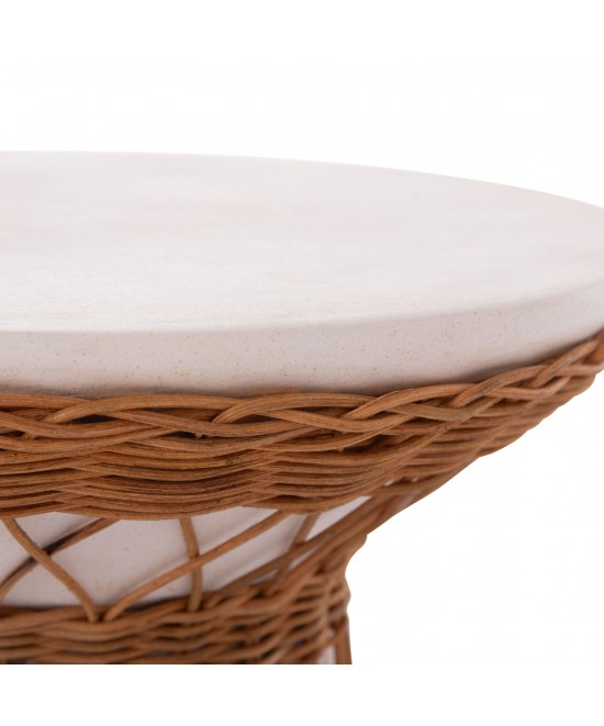 ΒΟΗΘΗΤΙΚΟ ΤΡΑΠΕΖΙ ΣΤΡΟΓΓΥΛΟ DELIA HM18167.02 FIBER CEMENT ΛΕΥΚΟ & RATTAN Φ40x45Υεκ
