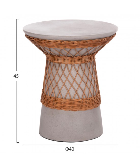 ΒΟΗΘΗΤΙΚΟ ΤΡΑΠΕΖΙ ΣΤΡΟΓΓΥΛΟ DELIA HM18167.03 FIBER CEMENT ΓΚΡΙ & RATTAN Φ40x45Υεκ