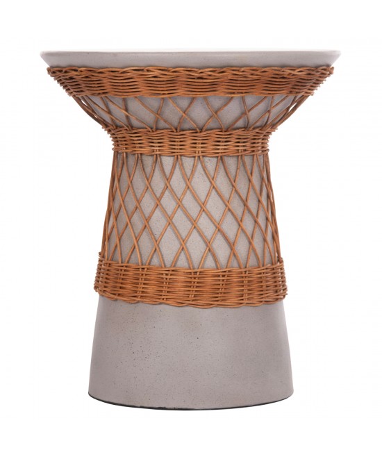 ΒΟΗΘΗΤΙΚΟ ΤΡΑΠΕΖΙ ΣΤΡΟΓΓΥΛΟ DELIA HM18167.03 FIBER CEMENT ΓΚΡΙ & RATTAN Φ40x45Υεκ