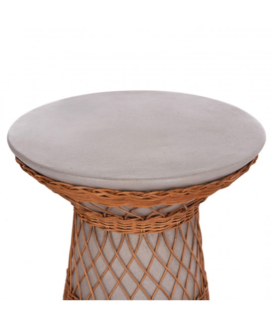 ΒΟΗΘΗΤΙΚΟ ΤΡΑΠΕΖΙ ΣΤΡΟΓΓΥΛΟ DELIA HM18167.03 FIBER CEMENT ΓΚΡΙ & RATTAN Φ40x45Υεκ