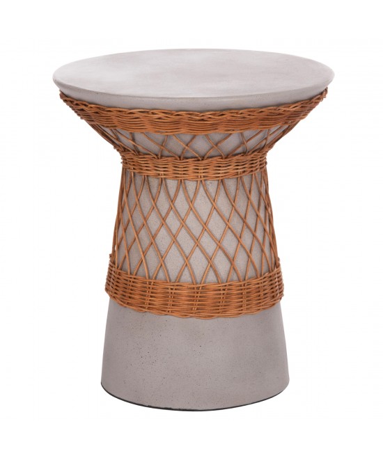 ΒΟΗΘΗΤΙΚΟ ΤΡΑΠΕΖΙ ΣΤΡΟΓΓΥΛΟ DELIA HM18167.03 FIBER CEMENT ΓΚΡΙ & RATTAN Φ40x45Υεκ