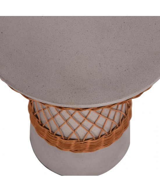 ΒΟΗΘΗΤΙΚΟ ΤΡΑΠΕΖΙ ΣΤΡΟΓΓΥΛΟ DELIA HM18167.03 FIBER CEMENT ΓΚΡΙ & RATTAN Φ40x45Υεκ