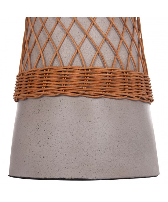 ΒΟΗΘΗΤΙΚΟ ΤΡΑΠΕΖΙ ΣΤΡΟΓΓΥΛΟ DELIA HM18167.03 FIBER CEMENT ΓΚΡΙ & RATTAN Φ40x45Υεκ